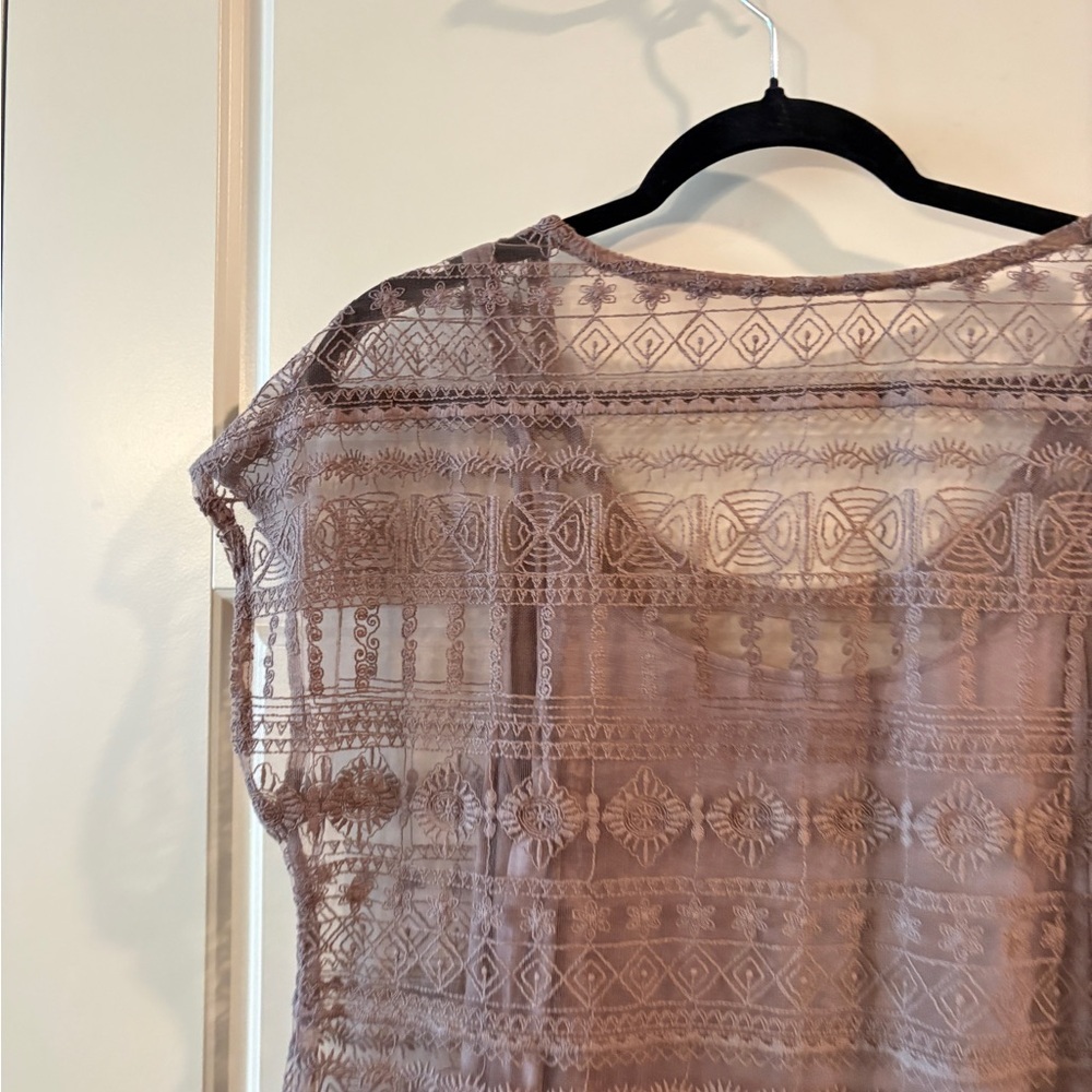 Garnet Hill Embroidered Gray Lace Embroidered Romantic Dress Size 10 - Picture 11 of 13